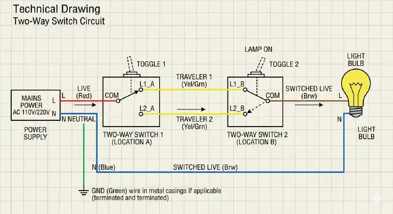 单开双控电路图